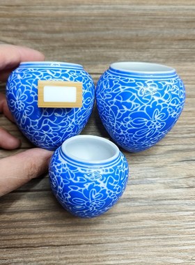 蓝色雕刻瓷景德镇画眉鸟食罐鸟杯鸟碗鸟缸高白瓷大号中号广笼川笼