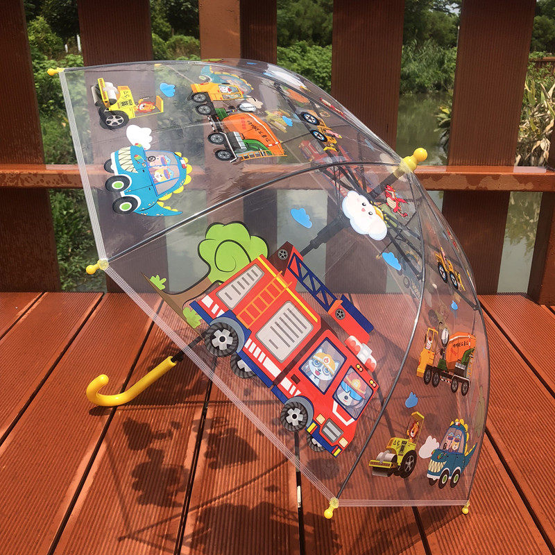 新品消防车工程队透明儿童雨伞幼儿园创意可爱卡通宝宝学生男孩伞