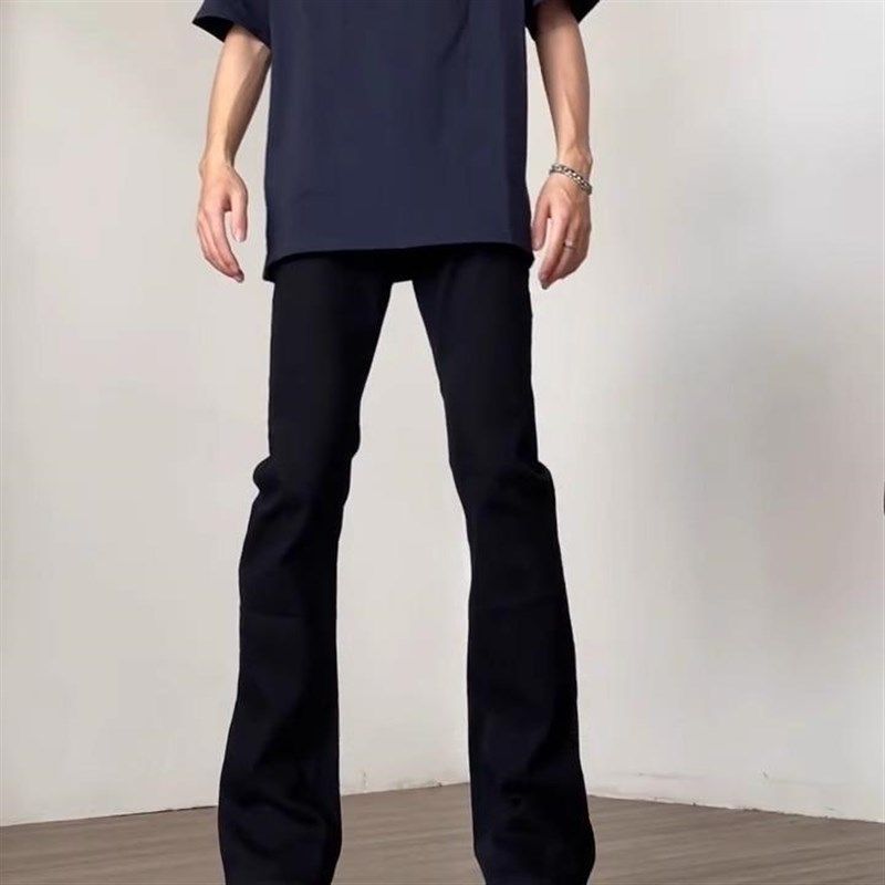 秋春款加长牛仔裤男190高个子窄版直筒微喇裤子115黑色显瘦弯刀裤