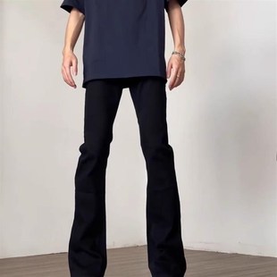 秋春款加长牛仔裤男190高个子窄版直筒微喇裤子115黑色显瘦弯刀裤