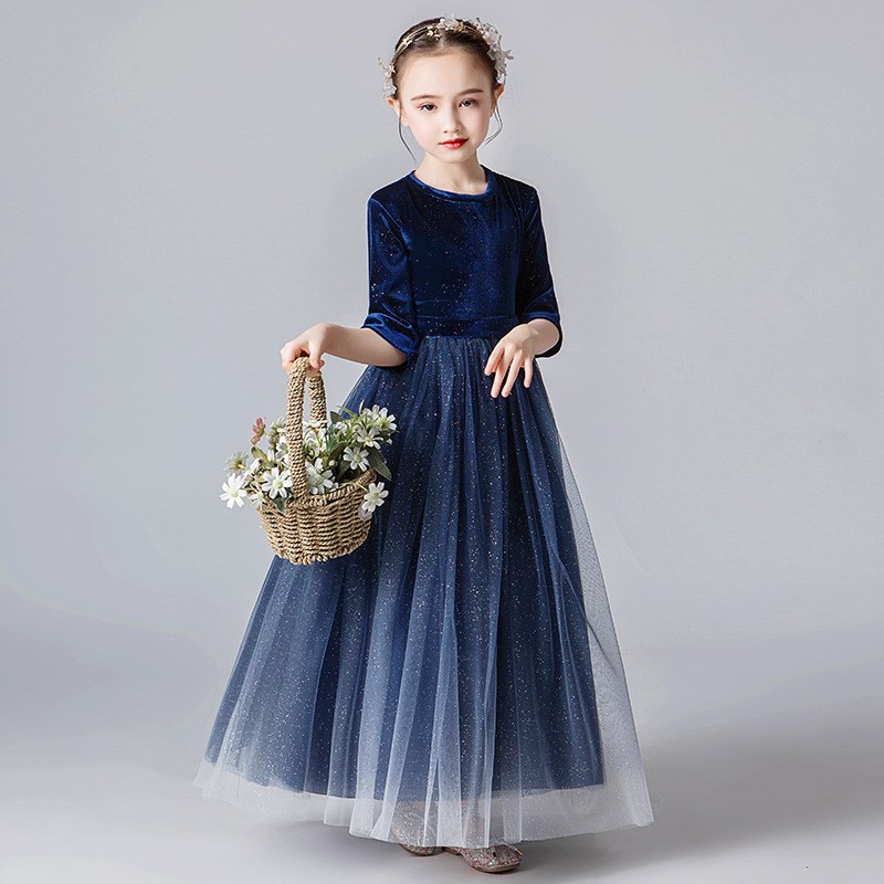 女大童钢琴演出服晚礼服中大童公主裙女童洋气星空裙主持秋冬表演