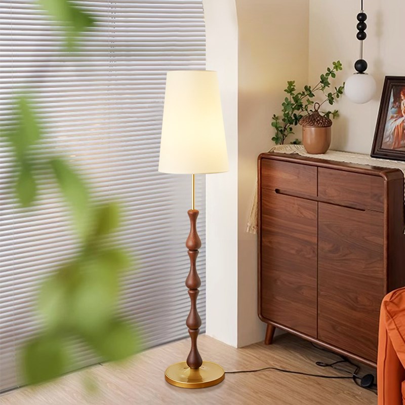 实木复古床头台灯中古侘寂风美式设计师书房客厅沙发角落地灯