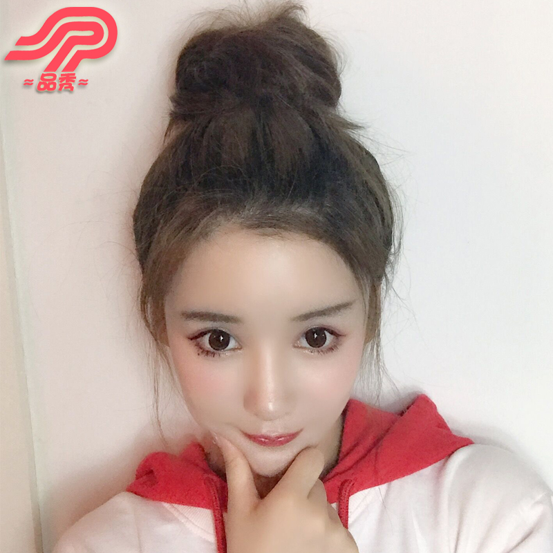 品秀假发真发发圈半丸子头发包蓬松花苞头逼真微卷发圈韩国新娘包