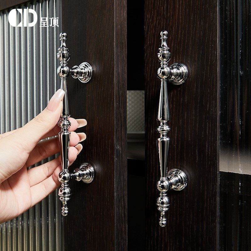 法式高级感镀铬银色大衣柜门拉手黄铜抽屉橱柜厨房欧式224mm把手