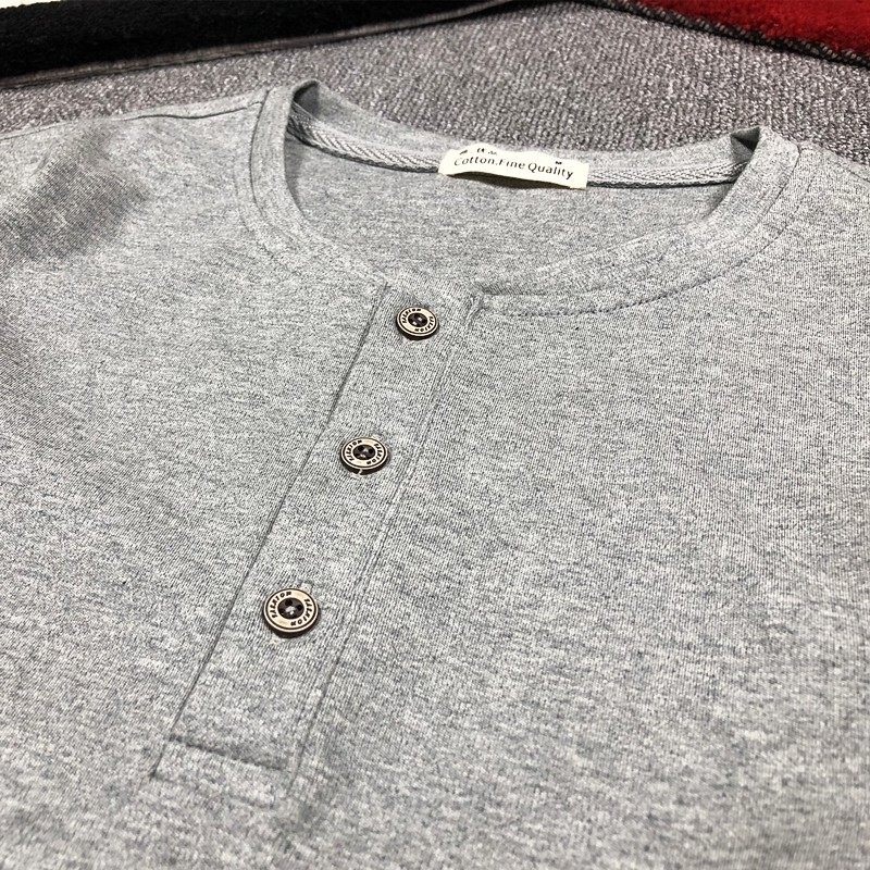 加厚款*男士长袖重磅纯棉舒适硬汉修身亨利领打底内搭t恤上衣服