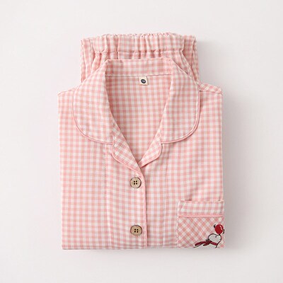 夏季薄款纯棉纱布女童睡衣可爱短袖长裤棉纱男孩儿童长袖家居服