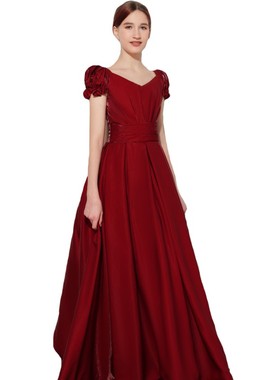 女大童小提琴演奏比赛长款红色公主裙儿童长笛钢琴古筝演出晚礼服