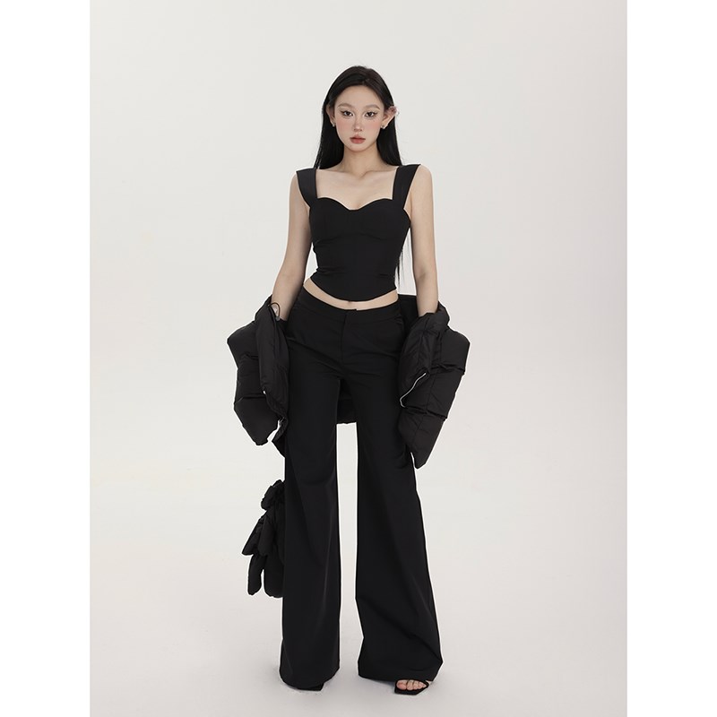 PEMPL 休闲裤女夏季新款极简剪裁低腰西装裤廓形直筒宽松阔腿长裤