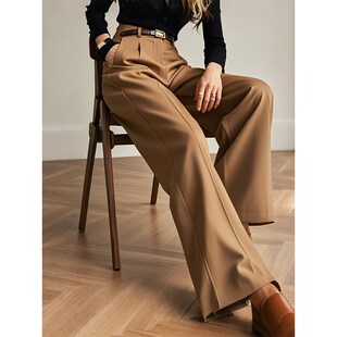 卡其色高腰阔腿裤女2025年春秋新款垂感高级感西装裤子宽松直筒裤