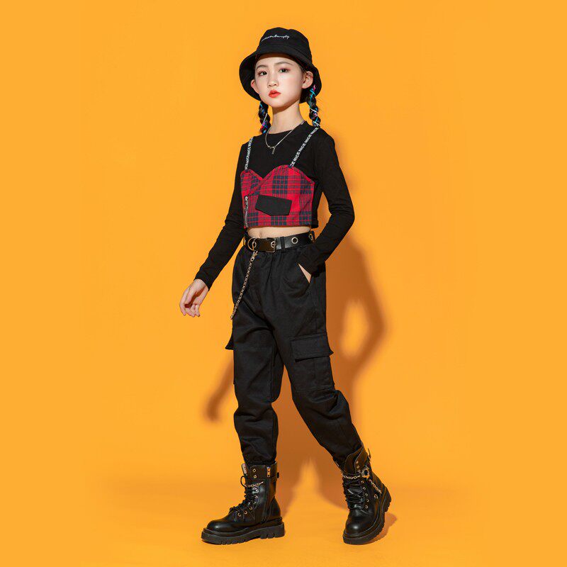 女童跳舞裙爵士舞服装嘻哈街舞露脐潮装女孩JAZZ啦啦队表演出服夏