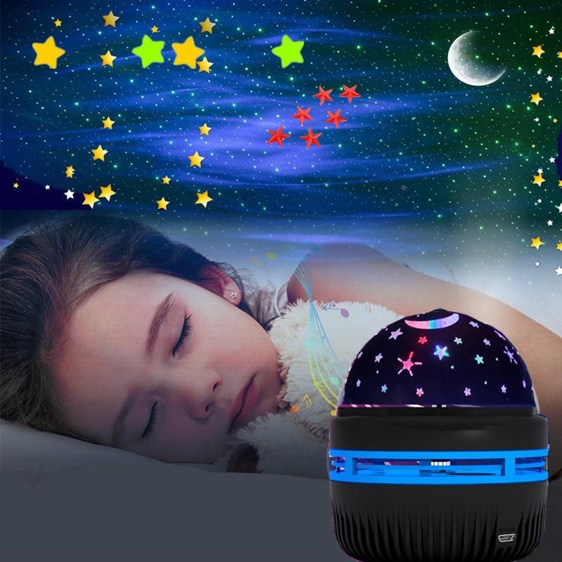 七彩旋转水晶小魔球 星星月亮星空投影灯USB车载氛围舞台灯小夜灯