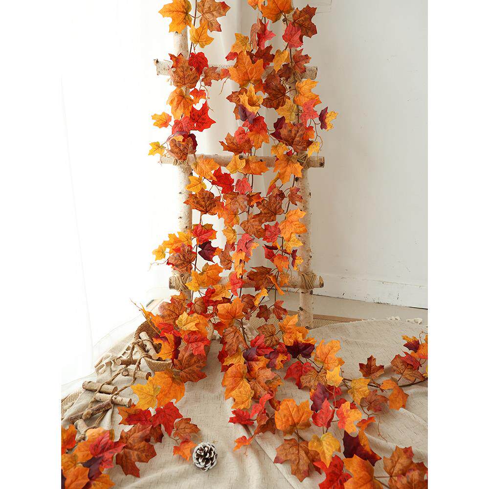 模拟红枫叶秋叶塑料花藤叶管缠绕藤假花格栅天花板植物枫叶藤条