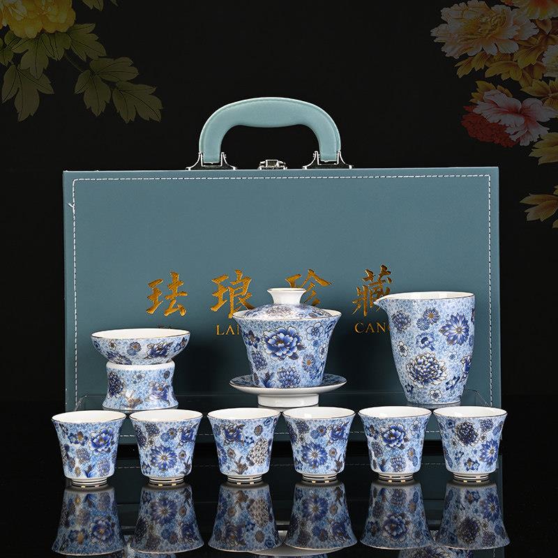 珐瑯彩功夫茶具盖碗茶杯套装2024新款轻奢高档家用办公室泡茶礼品