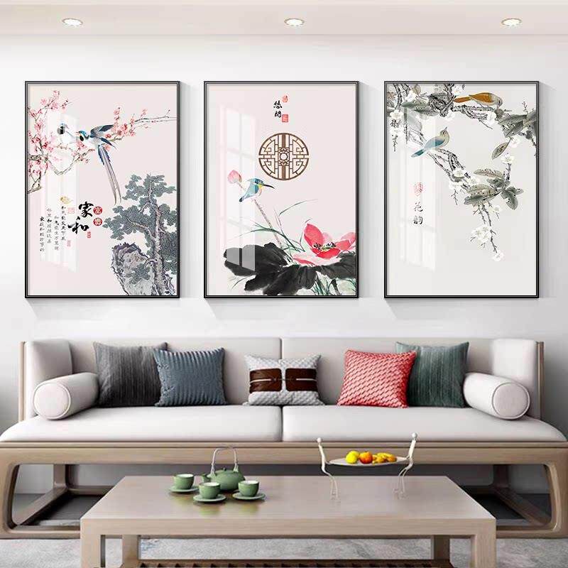 新中式客厅三联装饰画 中国风挂画壁饰 餐厅背景墙装饰画