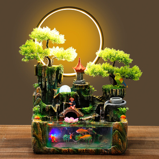 流水鱼缸客厅小型家用网红造景全套桌面生态创意金鱼缸摆件循环水