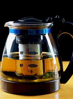 绿色家用大容量加厚耐热玻璃泡茶壶大号水壶单壶过滤冲花茶具套装