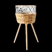 欧式 饰藤编绿萝 蒲草编织落地木质花架绿萝花盆架子室内客厅阳台装