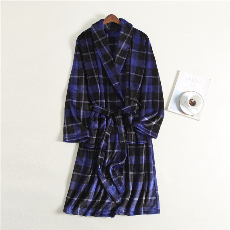 男式秋冬季长款保暖珊瑚绒长毛绒毛茸茸面料睡衣睡袍