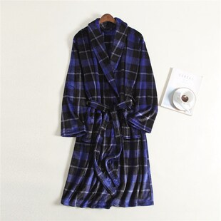 男式秋冬季长款保暖珊瑚绒长毛绒毛茸茸面料睡衣睡袍