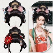 古装 唐风头套宋制舞台 汉服假发发髻发包套整顶假发直接佩戴一体式