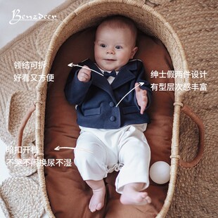 男宝宝周岁礼服连体衣百岁爬服一岁宝宝1岁男宝宝冬装生日西装