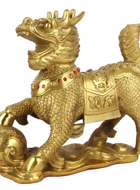 铜麒麟摆件一对送子戏珠麒麟家居装饰品玄关客厅工艺品