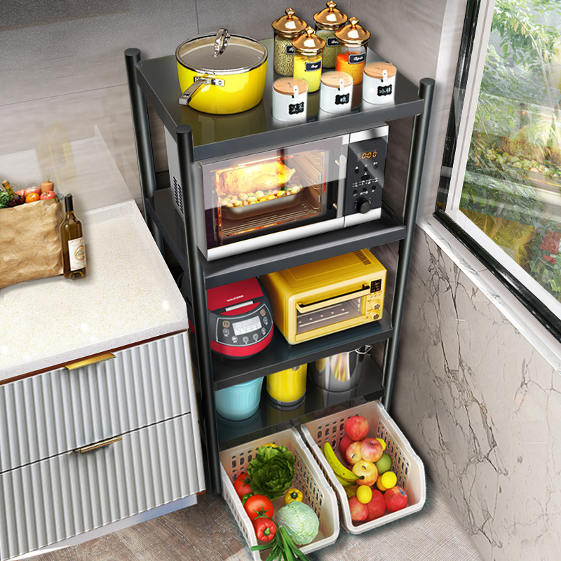 厨房置物架落地多层收纳架不锈钢家用烤箱微波炉架子放锅储物架柜
