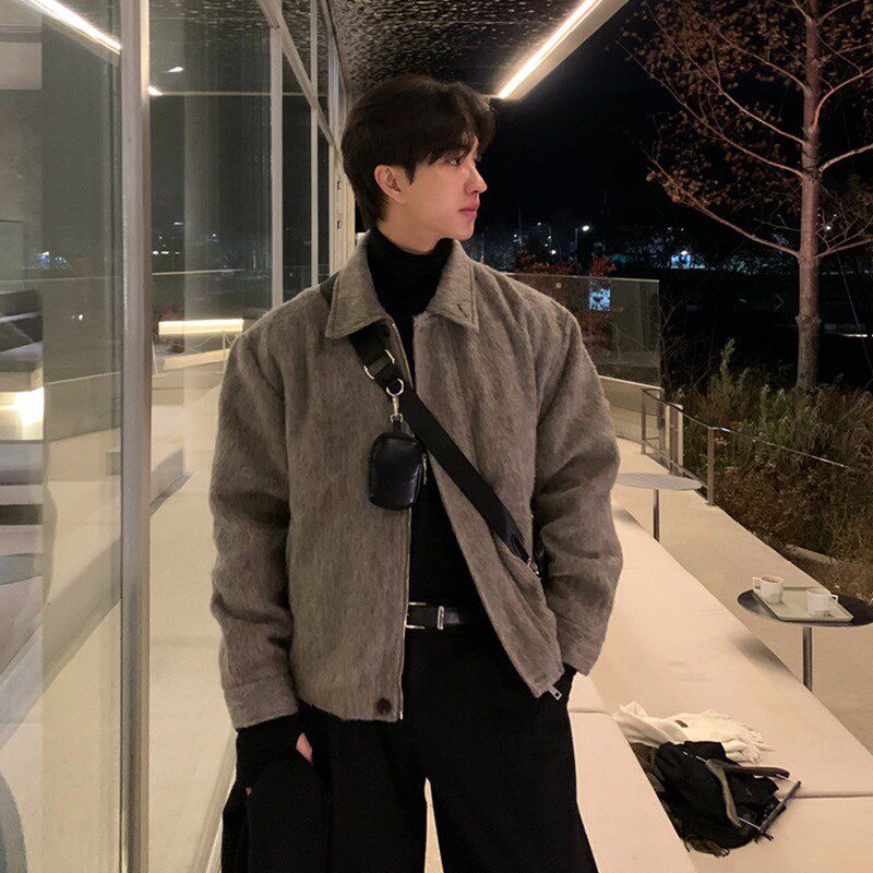 高级感英伦风毛呢大衣男士秋冬季短款加厚克苏鲁呢子风衣夹克外套