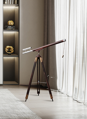 复古怀旧铁皮三脚架望远镜办公室桌面装饰摆件样板间橱窗陈列道具