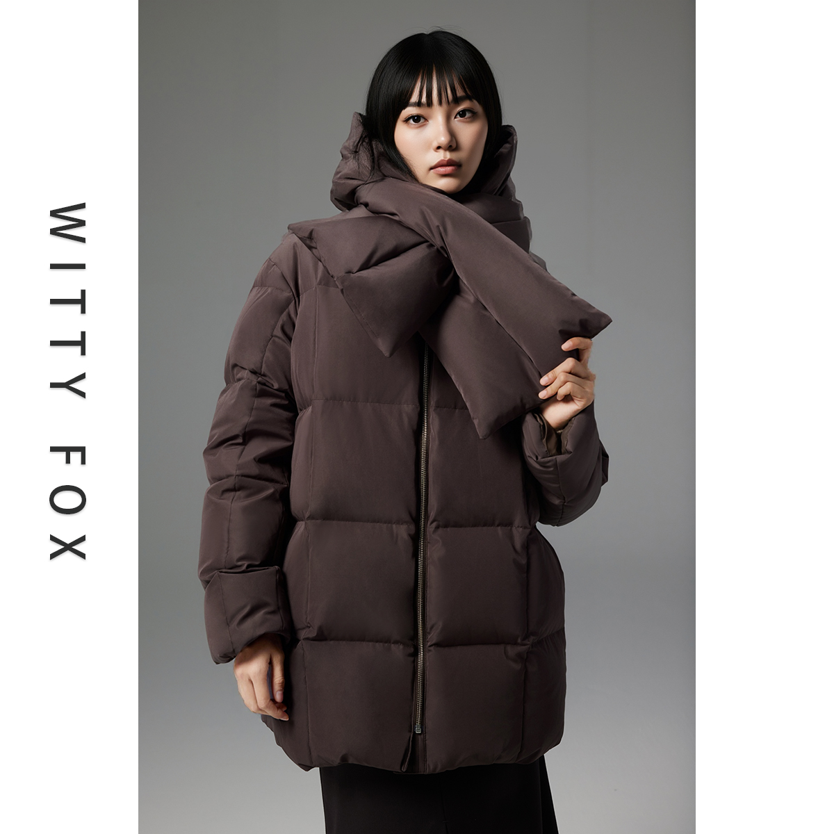 WITTYFOX 90白鹅绒寒御冬系列连帽宽松廓形羽绒服加厚保暖外套極