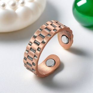 磁性红铜戒指宽面编织形手镯复古开口可调情侣款简约时尚复古高级