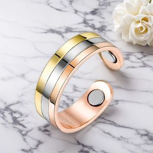 新款红铜戒指双色光面磁石渐变色磁性开口指环健康时尚饰品配饰