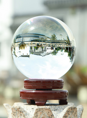 白色水晶球摆件可旋转透明玻璃球招财黄色水晶球家居装饰客厅开业