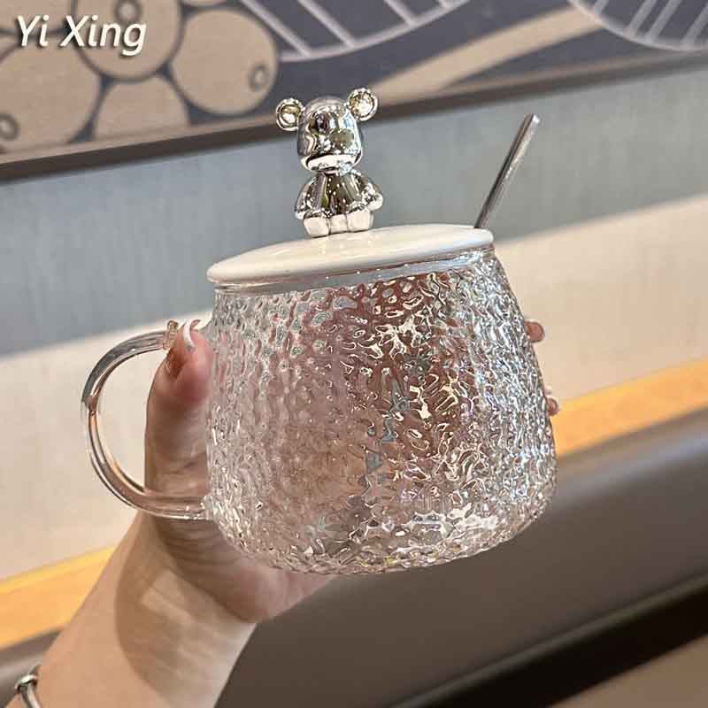 ins风可爱g耐热玻璃水杯女生高颜值马克杯带盖勺办公室咖啡早餐杯