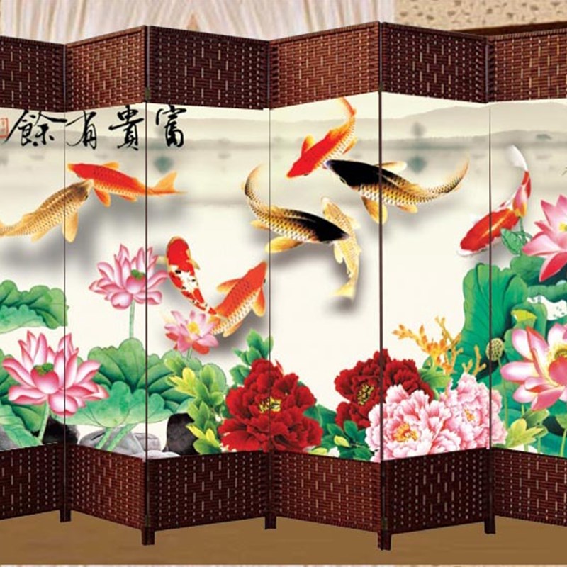 中式藤编简易屏风隔断客厅摺叠办公室移动现代简约遮挡帘平风挡板