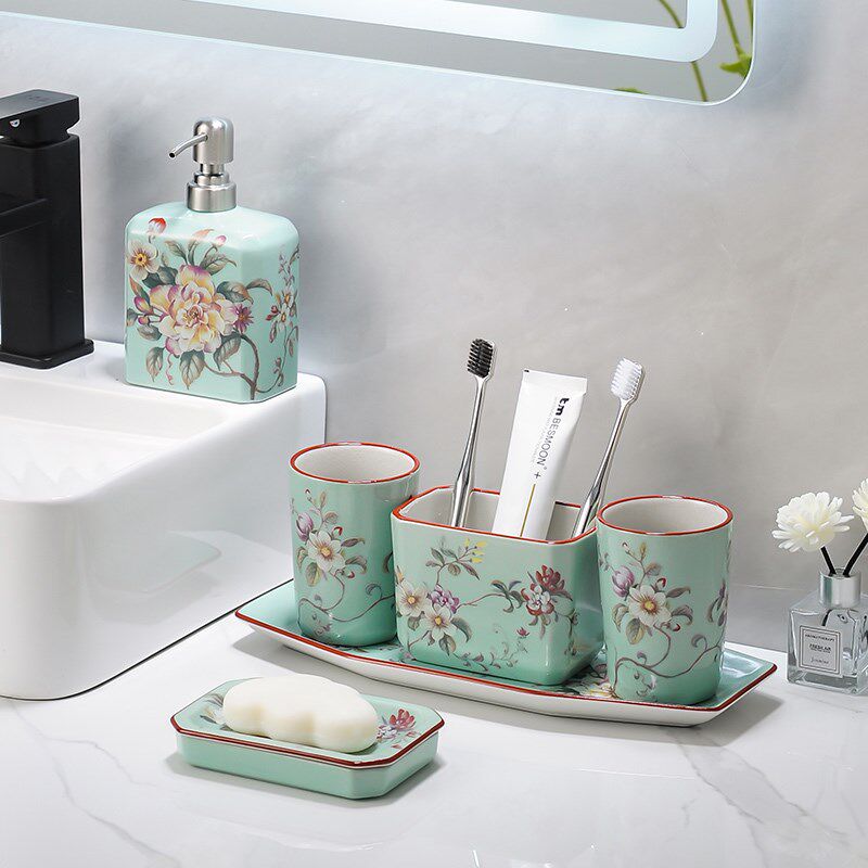 美式高温陶瓷漱口杯套装浴室洗漱杯四件套五件套六件套刷牙杯套件