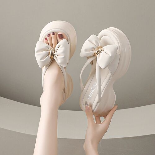 踩屎感厚底拖鞋女夏外穿蝴蝶结2024新款时尚夏Q天仙女风增高凉拖