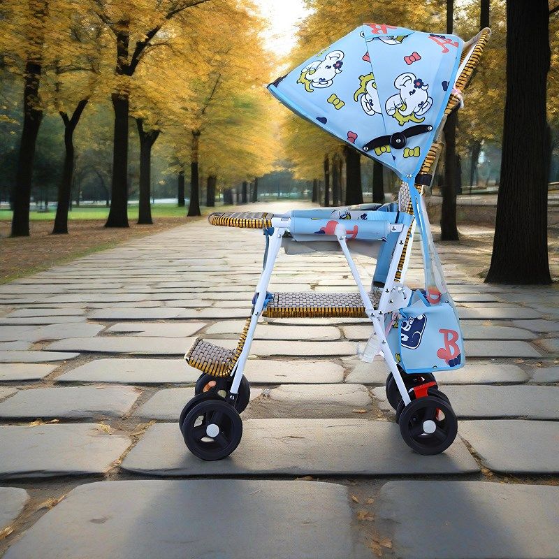 推车儿童遛娃竹藤婴儿可坐可躺藤车轻便竹编车可折叠宝宝夏天藤椅