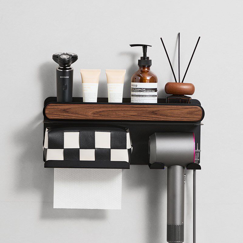 牙刷吹风机一体置物架2025新款胡桃木壁挂式免打孔电动牙杯刷挂架