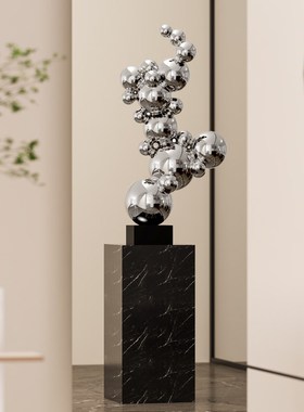 艺术几何金属球雕塑客厅落地摆件不锈钢楼梯角间艺术品门厅装饰品