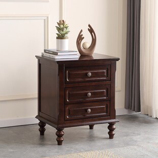 美式实木床头柜客厅边角柜现代中式卧室抽屉储R物柜高款白色三斗