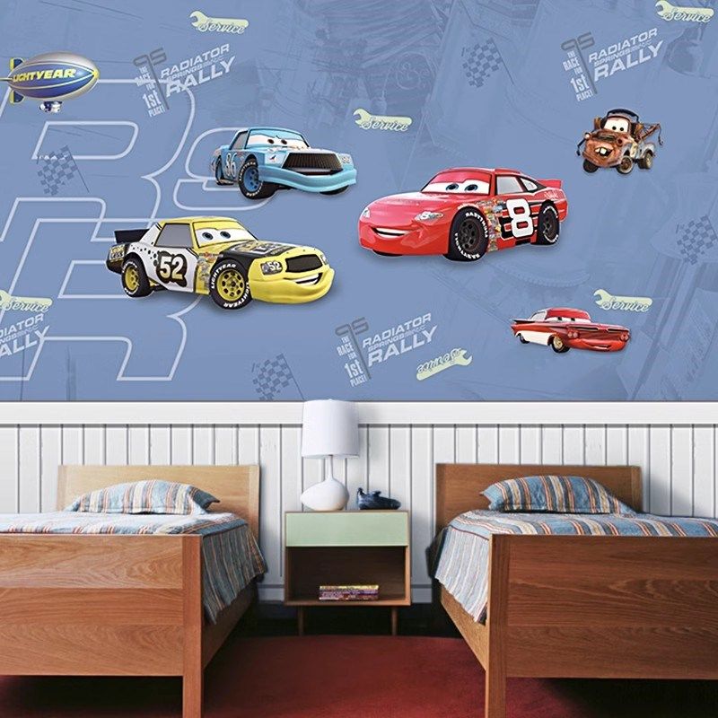 汽车主题儿童房壁纸墙纸定制壁画男孩现代简约卧室背景墙壁布环保