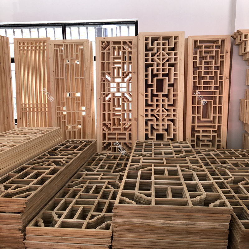 定做中式实木花i格仿古门窗木雕镂空屏风花窗榫卯拼接玄关隔断新