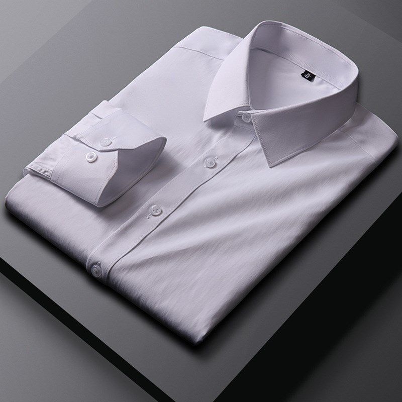 2025春季新款长袖衬衫男式上班正装工作服工装商务职业白蓝衬衣绣