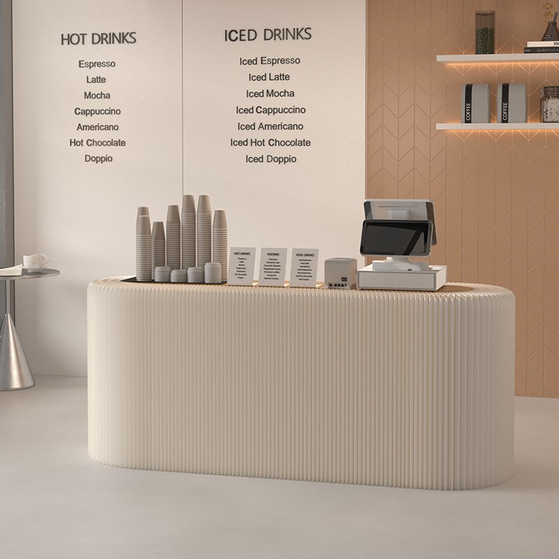 侘寂风接待台半椭圆形收银吧台美容院奶茶服装店储物置物前台柜台