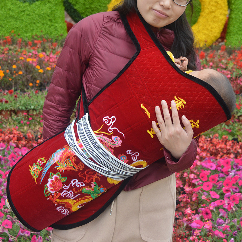 贵州传统老式绣花婴儿宝宝出行背袋前抱后背式小孩子背带四季背扇