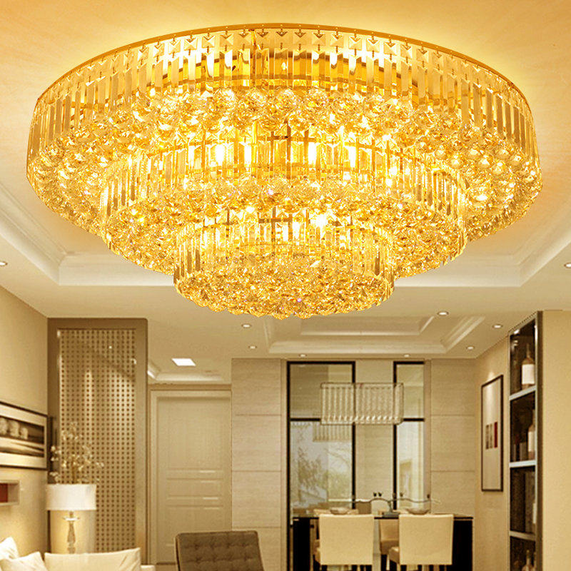 金色大气水晶灯i客厅圆形led吸顶灯酒店大厅灯饰欧式餐厅卧室灯具