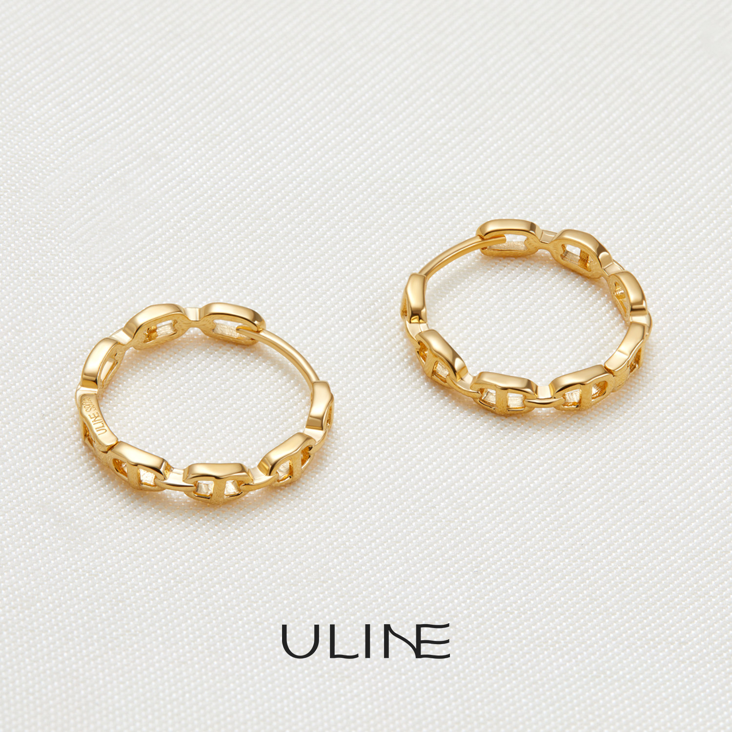 ULINE925纯银耳环银耳圈金色几何圆圈耳扣轻奢镂空耳饰简约耳坠女