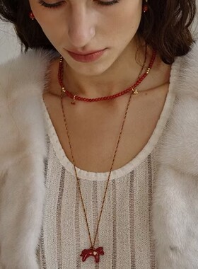 小众设计小马珐琅锆石项链