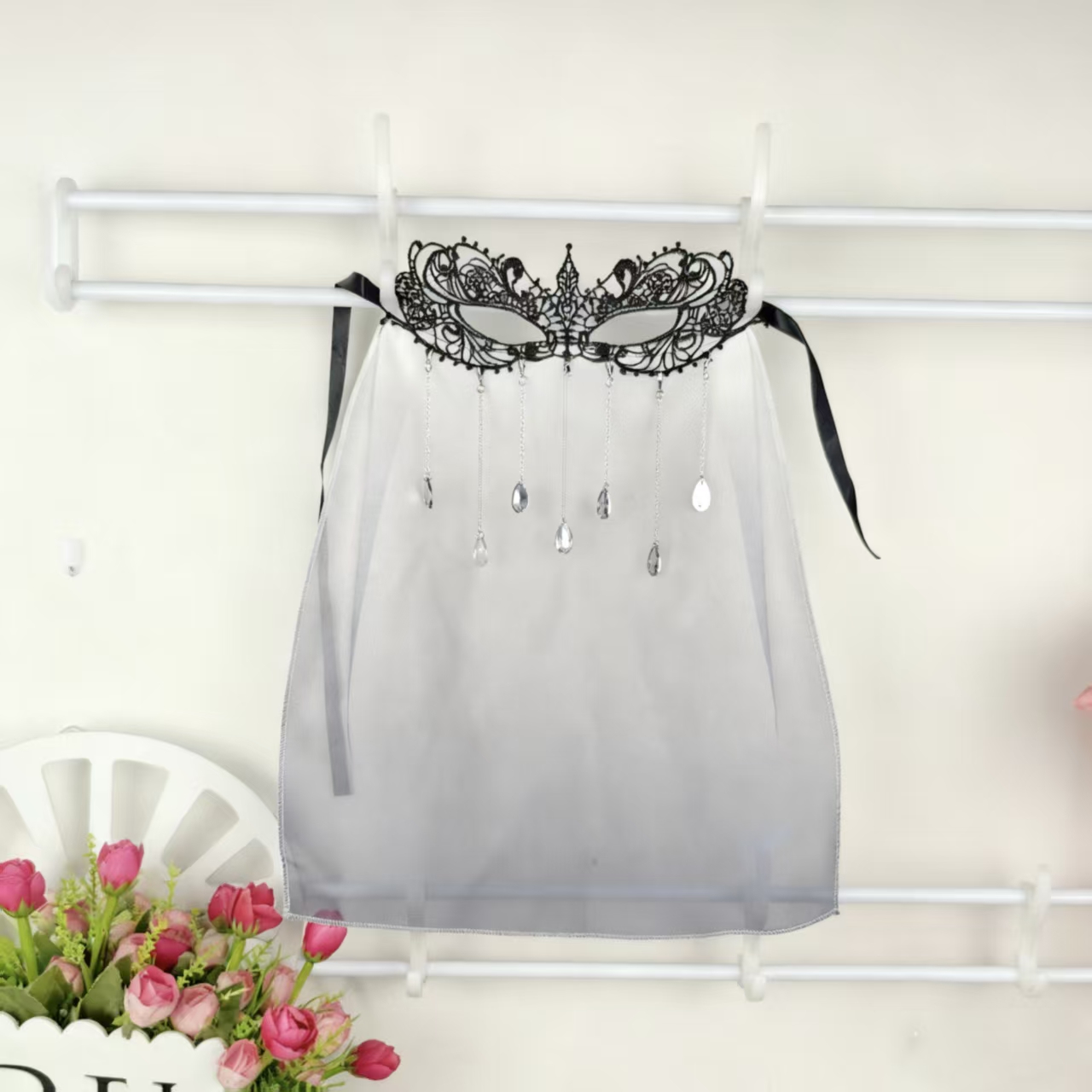 汉服半遮面面纱女流苏系带面具